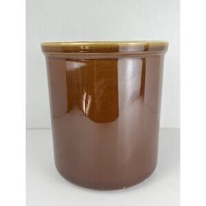 Vintage Hall Pottery Heavy Crock 302 Brown Glaze USA 7" Tall x 6.5" Farmhouse